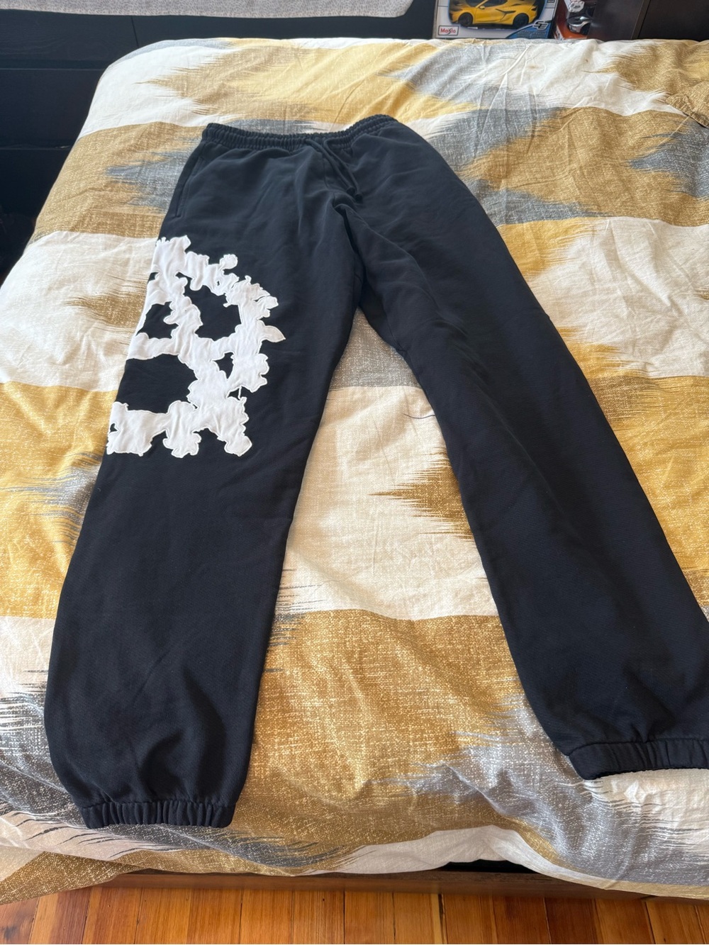 Denim Tears Anarchy Black Sweatpants with White Graphic Accent Size M